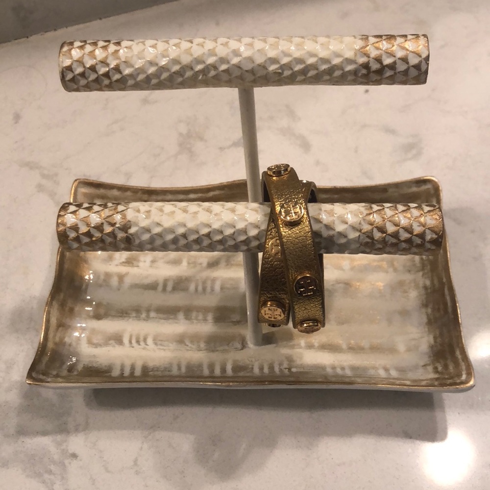 Tory Burch Gold Leather Double Wrap Bracelet